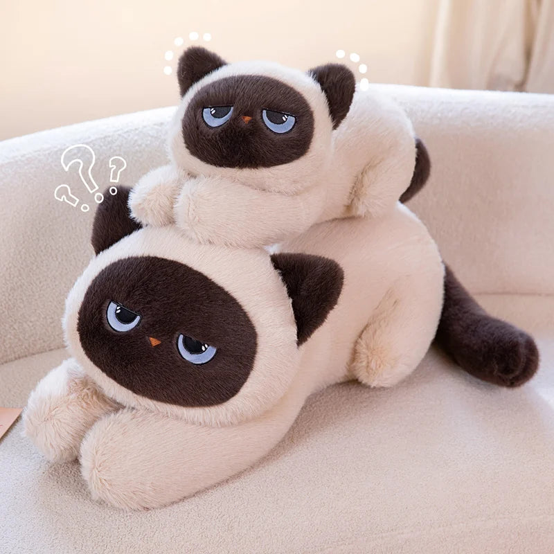 Long Siamese Cat Plush Pillow Soft Stuffed Animal Doll Lying Siamese Cat Cushion For Sofa Room Decoration Gift