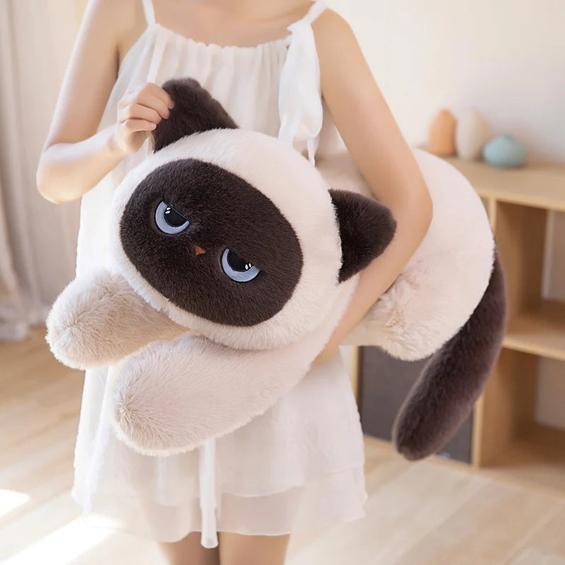 Long Siamese Cat Plush Pillow Soft Stuffed Animal Doll Lying Siamese Cat Cushion For Sofa Room Decoration Gift