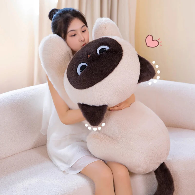 Long Siamese Cat Plush Pillow Soft Stuffed Animal Doll Lying Siamese Cat Cushion For Sofa Room Decoration Gift